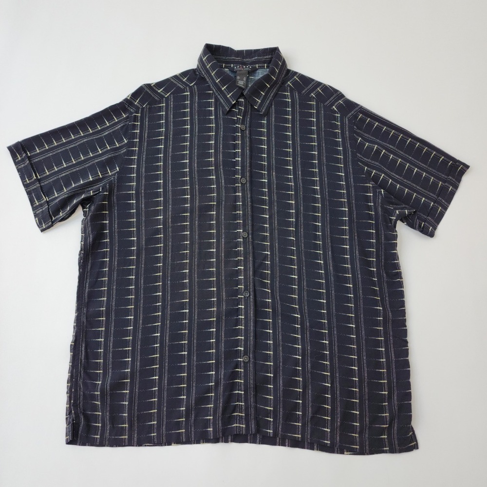 Axcess Claiborne Mens XL Blue Rayon Geometric Stripe Short Sleeve Button Down